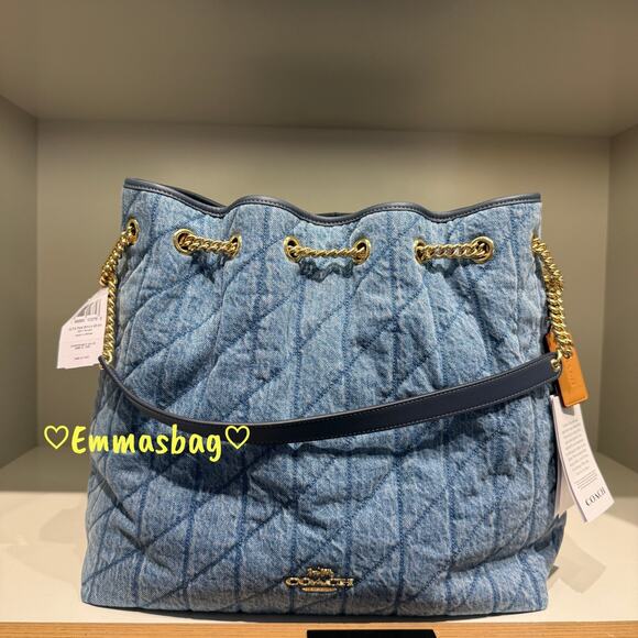 Coach Evelyn Large Shoulder Bag Regenerative Cotton With Quilting CDC01 Indigo